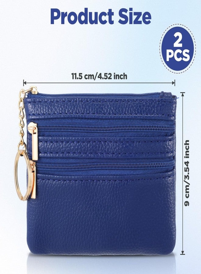 Zelphvt 2 PCS Leather Coin Purse for Women Wallet with Coin Pouch Small Change Purse with Keychain for Women and Men Black Blue - Image 2
